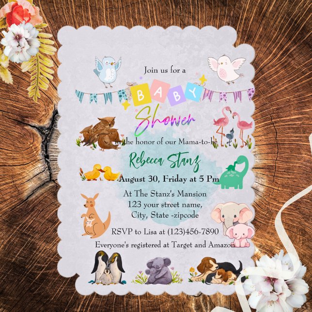Invitation Faune mignonne Mama-Baby Thème Baby shower Invitat (Créateur téléchargé)
