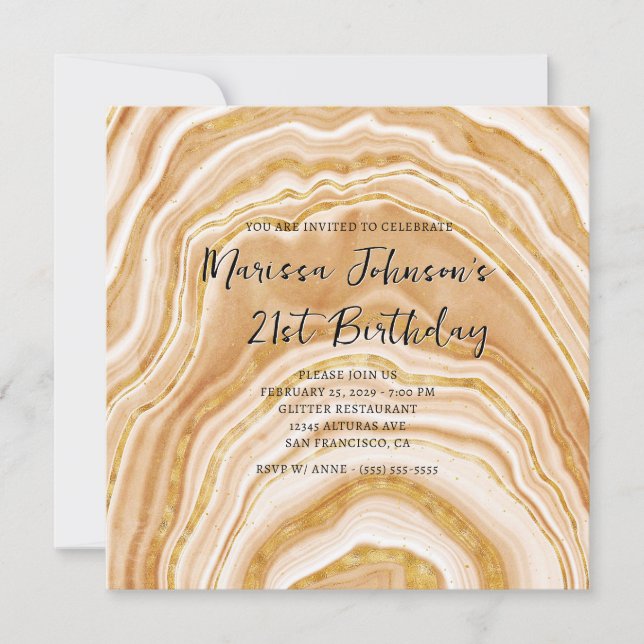 Invitation Fausse Agate Dorée 21e Anniversaire (Devant)