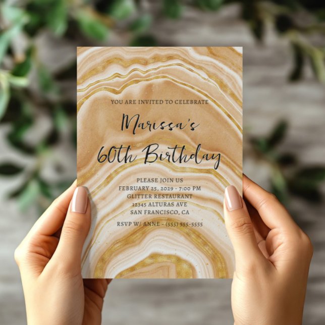 Invitation Fausse Agate Dorée 60e Anniversaire (Faux Golden Agate 60th Birthday Invitation)