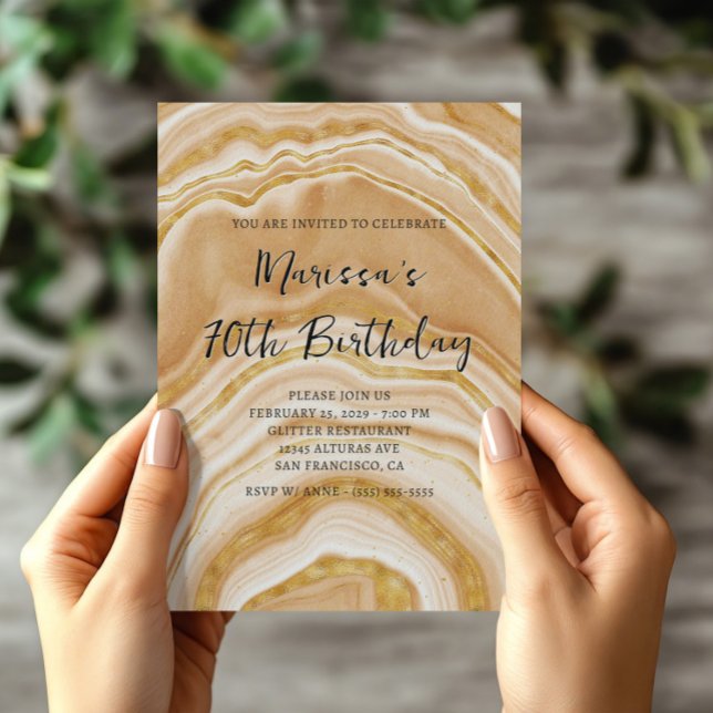 Invitation Fausse agate dorée 70e anniversaire (Faux Golden Agate 70th Birthday Invitation)