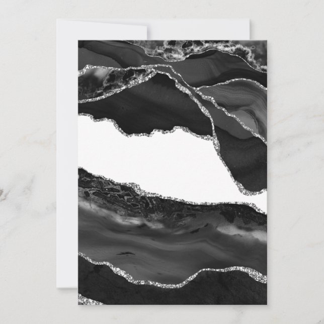 Invitation Fausse Agate Marbrée Noir Blanc Pierre Moderne Ten (Devant)