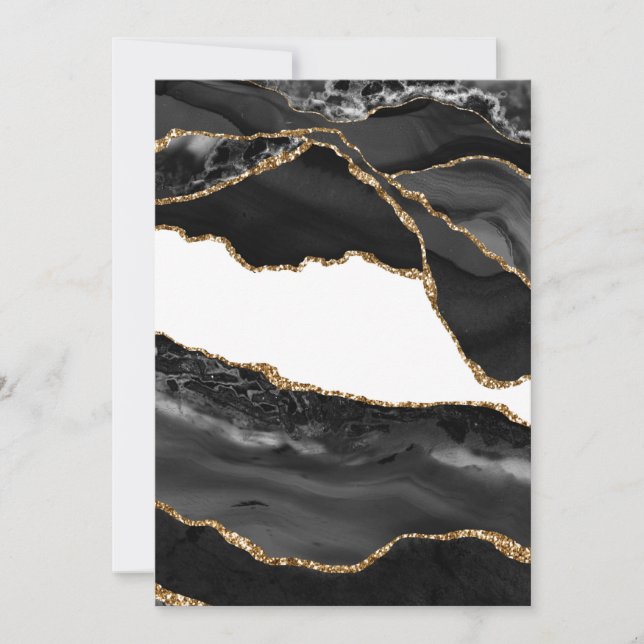 Invitation Fausse Agate Marbrée Pierre Noire Luxueuse Or (Devant)