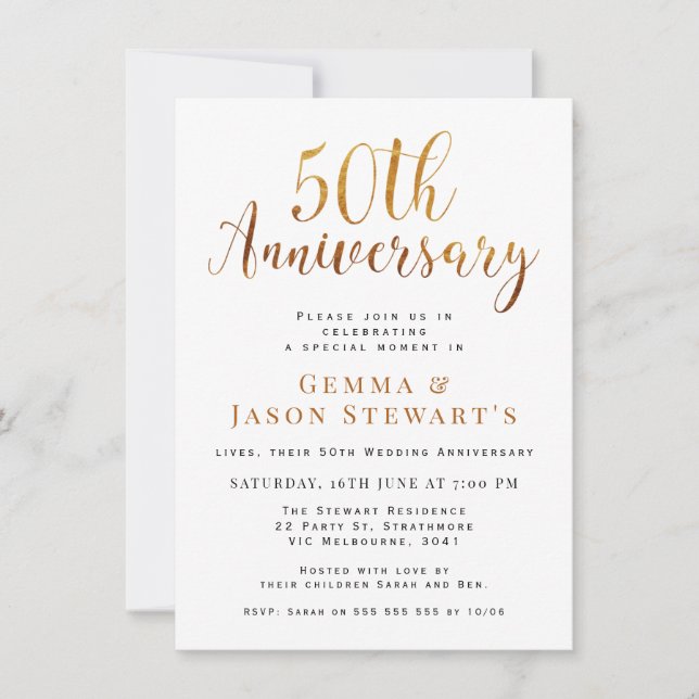 Invitation Fausse calligraphie dorée 50e anniversaire de mari (Devant)