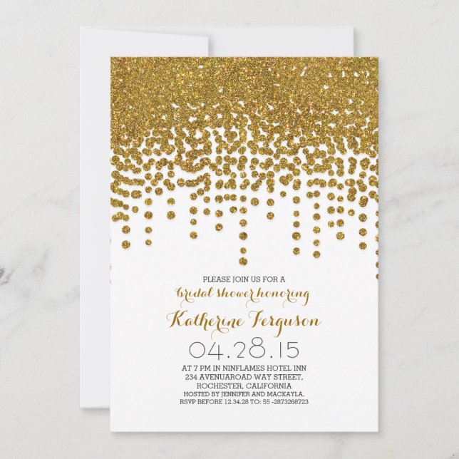Invitation fausse feuille de parties scintillant d'or confett (Devant)
