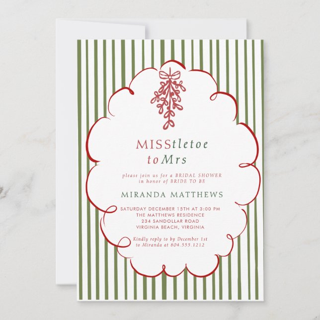 Invitation Fausse gui pour la douche de mariée de Mme Noël (Devant)