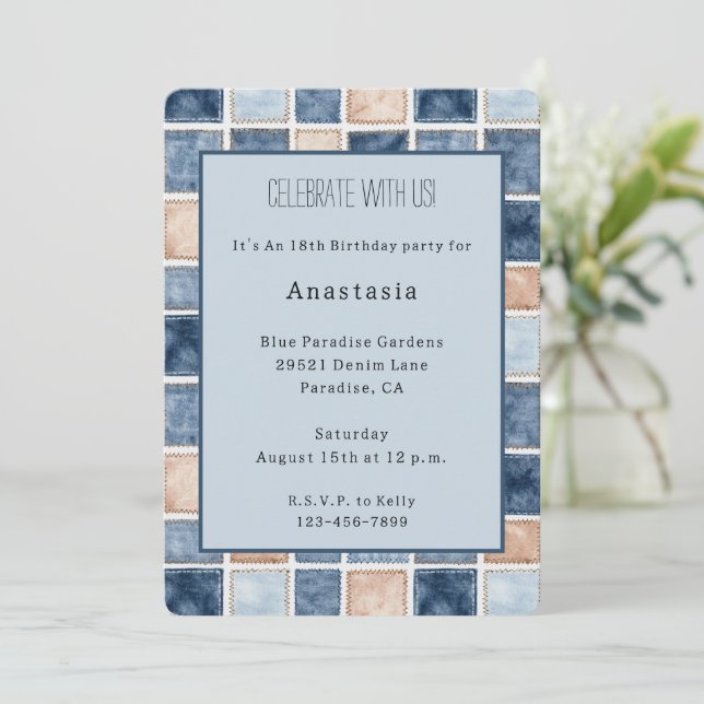 Invitation Fausse Jean Bleu Crème Anniversaire (Debout devant)