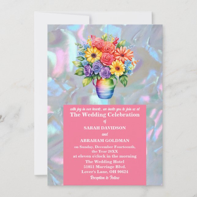 Invitation Fausse Mariage Iridescent Mère de Perle (Devant)