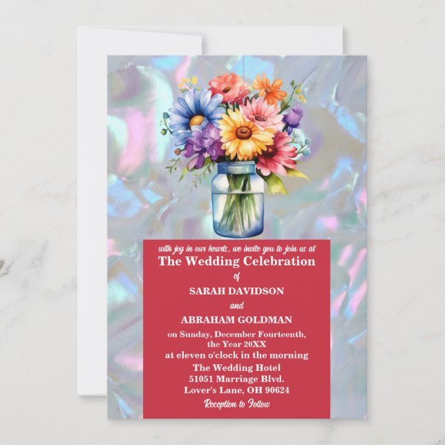 Invitation Fausse Mariage Iridescent Mère de Perle (Devant)