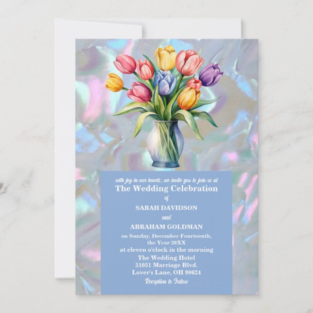 Invitation Fausse Mariage Iridescent Mère de Perle (Devant)