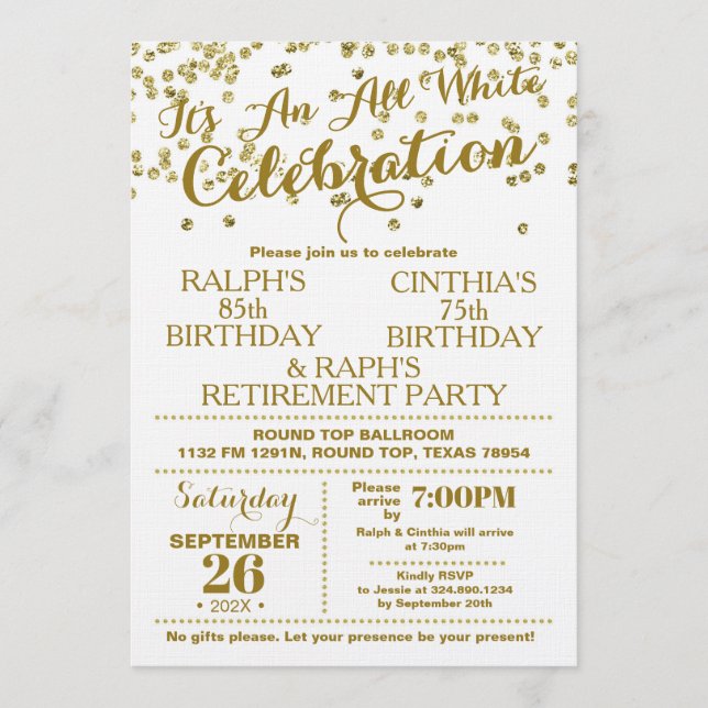Invitation Fausse Or Célébration Tout Blanc (Devant)