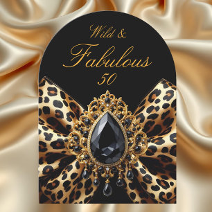 Invitation Fauve Sauvage 50 Anniversaire Léopard Nœud Noir Bi