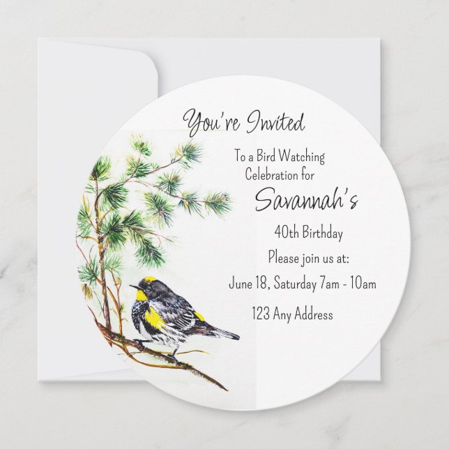 Invitation Fauvette à croupion jaune Ornithologue Anniversair (Devant)