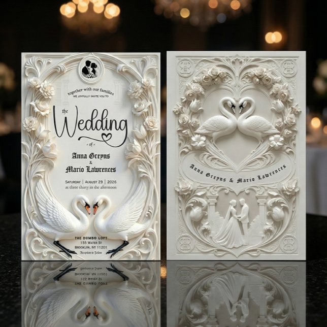 Invitation Faux 3D Sculpted Plaster Effect Ivory Wedding  (Créateur téléchargé)