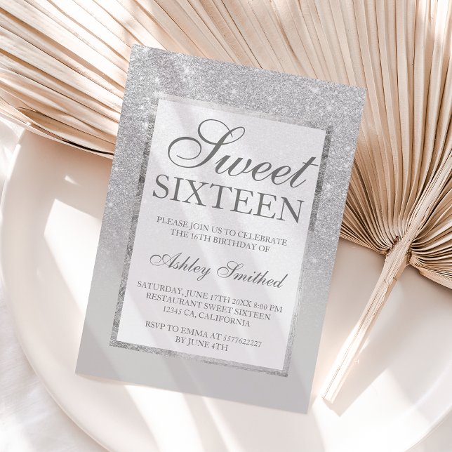 Invitation Faux argent gris parties scintillant élégant chic  (Créateur téléchargé)