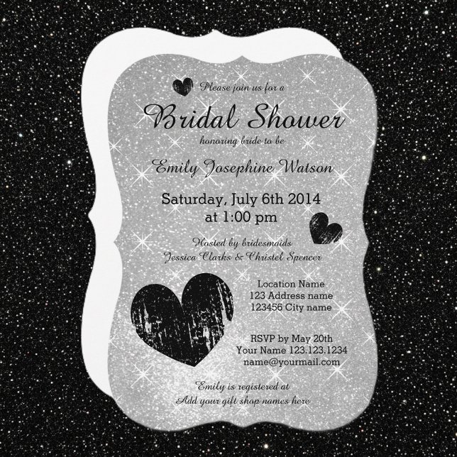 Invitation Faux argent noir parties scintillant nuptiale invi (silver bridal shower invitations)