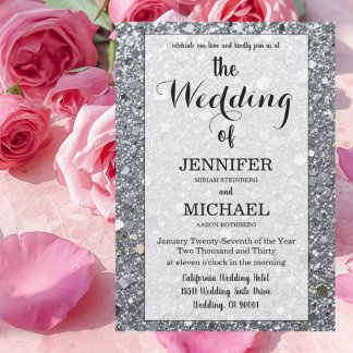 Invitation Faux Argent Pailleté | Mariage Luxe Code QR