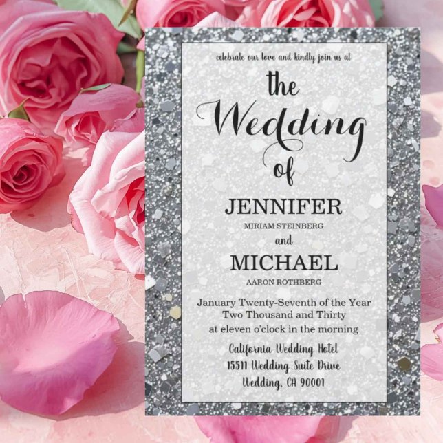 Invitation Faux Argent Pailleté | Mariage Luxe Code QR (Créateur téléchargé)