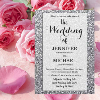 Invitation Faux Argent Pailleté | Mariage Luxe Code QR
