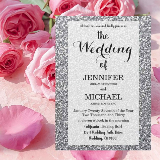 Invitation Faux Argent Pailleté | Mariage Luxe Code QR (Créateur téléchargé)