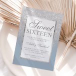 Invitation Faux argent parties scintillant bleu élégant chic<br><div class="desc">Une douche à parties scintillant fausse argent moderne,  assez chic et élégante ombre avec bloc bleu poussiéreux Sweet 16 anniversaire invitation à la fête avec et élégant cadre argent Parfait pour un Sweet sixteen princesse.</div>