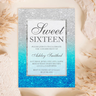 Invitation Faux argent parties scintillant bleu turquoise Swe