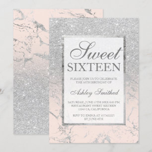 Invitation Faux argent parties scintillant marbre rose élégan