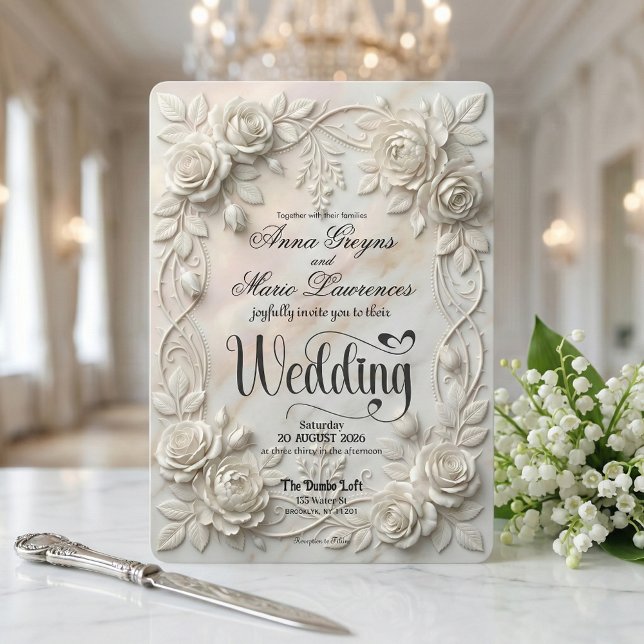 Invitation Faux Bas-Relief Floral en Relief Classique 3D (Créateur téléchargé)