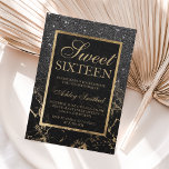 Invitation Faux black glitter gold elegant marble Sweet 16<br><div class="desc">A modern,  pretty chic and elegant faux black glitter shower ombre with black color block marble Sweet 16 birthday party invitation with gold ombre pattern. Perfect for a princess Sweet sixteen,  perfect  for her,  the fashionista who loves modern pattern and glam</div>