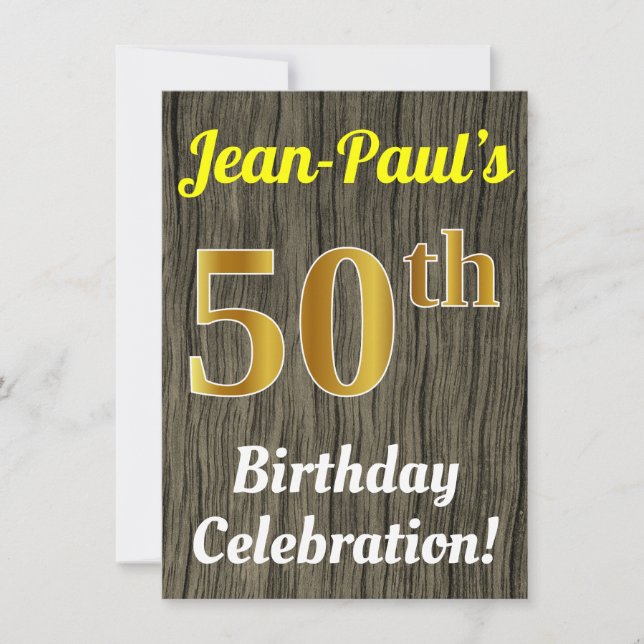 Invitation Faux Bois, Faux Or Célébration des 50 ans (Devant)