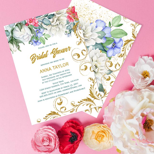 Invitation Faux botaniques dorés pailletés en spirale pour en (Créateur téléchargé)