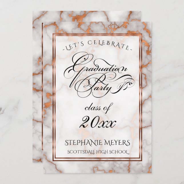 Invitation Faux Bright Copper Marble (Devant / Derrière)