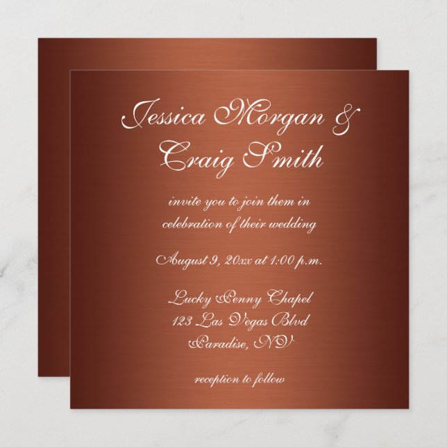 Invitation Faux brossé Mariage Ombre de cuivre (Devant / Derrière)