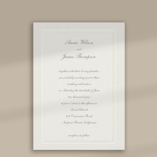 Invitation Faux Cadre Embossé Ecru Formal Classic Mariage