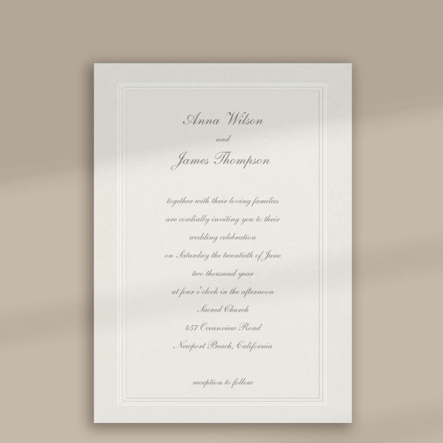 Invitation Faux Cadre Embossé Ecru Formal Classic Mariage (formal traditional wedding invitation faux embossed cream ecru frame calligraphy modern classic)