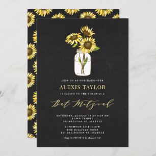 Invitation Faux Chalkboard Bat mitzvah de tournesols jaunes