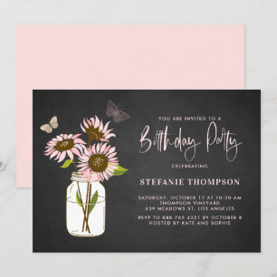 Invitation Faux Chalkboard Pink Tournesols fête d'anniversair