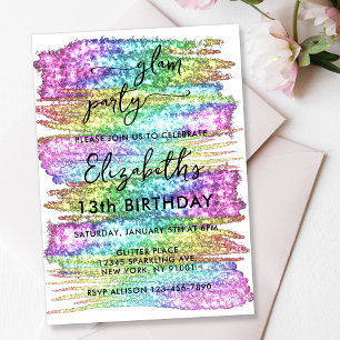 Invitation Faux coloré Rainbow Parties scintillant Girls Glam