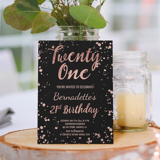 Invitation Faux confettis éclaboussures rose gold 21ème Anniv (Créateur téléchargé)