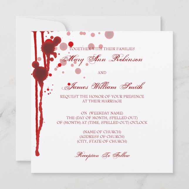 Invitation Faux de mariage de Halloween de vampire rouge sang (Devant)
