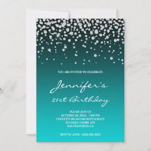 Invitation Faux Diamond Dark Turquoise Gradient 21e anniversa