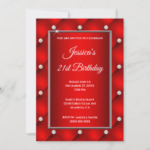 Invitation Faux Diamond Tufted Bright Red Ombre 21e anniversa