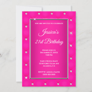 Invitation Faux Diamond Tufted Hot Pink Ombre 21e anniversair