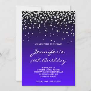 Invitation Faux Diamonds Black Indigo Ombre 50e anniversaire