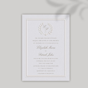 Invitation Faux Embossés Ancre Wreath Mariage classique
