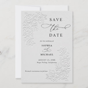Invitation Faux faire relief Blanc Roses Mariage Enregistrez