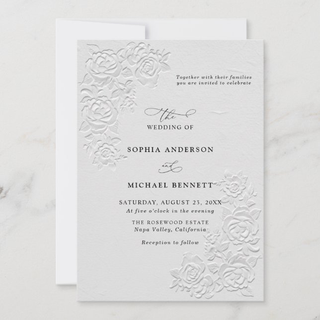 Invitation Faux faire-valoir de roses blanches pour invitatio (Devant)