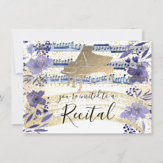 Invitation FAUX feuille d'or sur fleurs d'eau bleu indigo