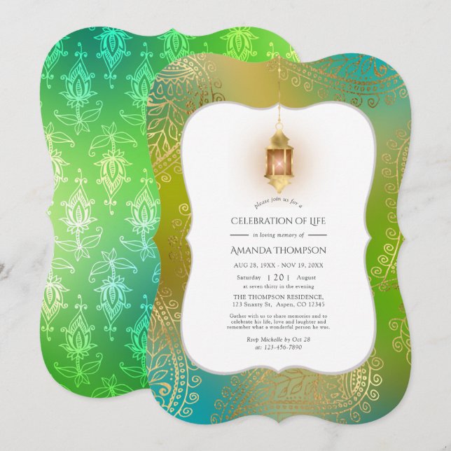 Invitation Faux Foil Arabian Bollywood Célébration de la vie (Devant / Derrière)