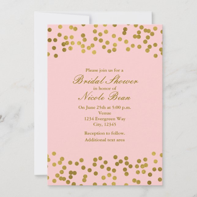 Invitation Faux Foil Confetti Dots Rose Pâle & Or (Devant)