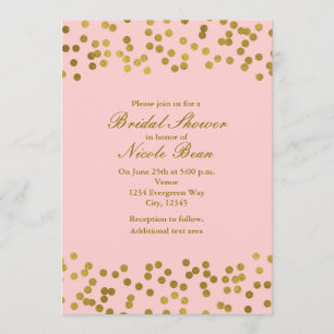 Invitation Faux Foil Confetti Dots Rose Pâle & Or
